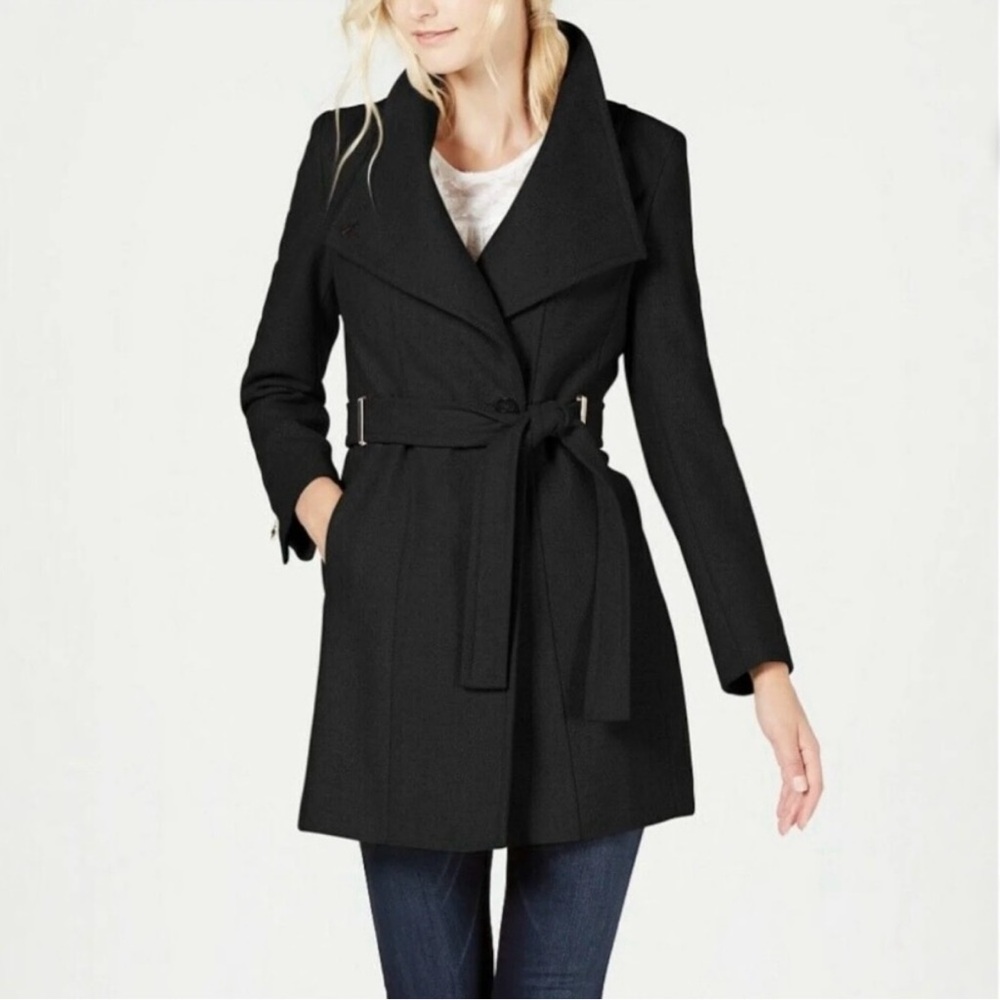 Calvin Klein Black Belted Coat